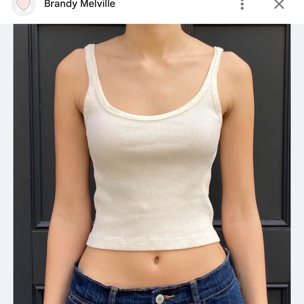 Brandy Melville Beyonca Off-White Ribbed Tank Top